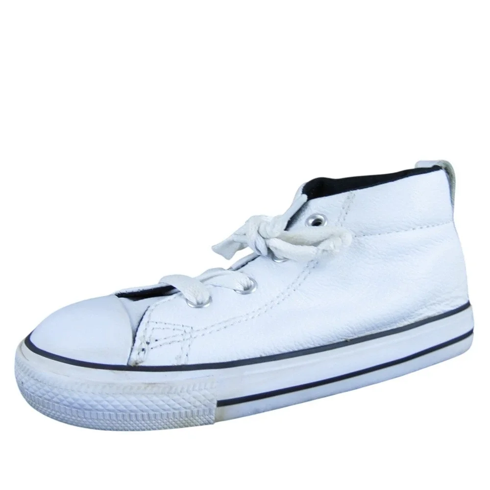 Converse Boys Sneaker Mid All Star Sz T‎ 10 Medium White Leather Lace Up